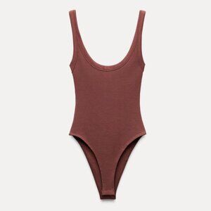 NWOT Zara Brown Ribbed Bodysuit